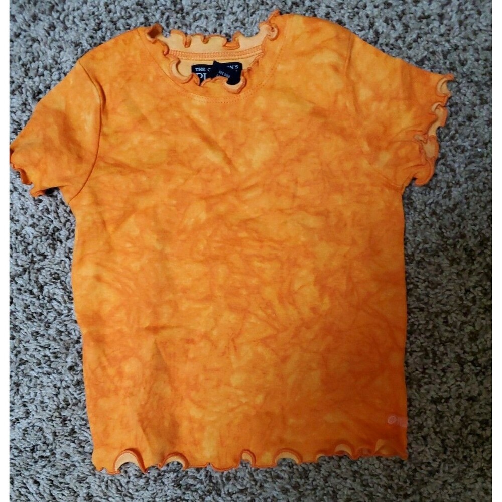 Girl's 24 mo The Children's Place orange tie dye short sleeve ruffle shirt orang